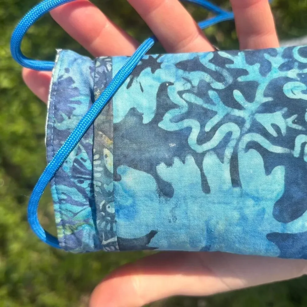 Little blue boho festival batik patterned/dyed bag with strap